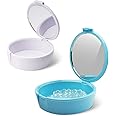 Y-Kelin Retainer Case for Mirror Retainer Denture Storage Box (Light Blue+White) Pack of 2