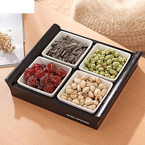 Square dish fashion japanese tableware snack plate tray fruit dessert spices dish four dishes black wood color-B