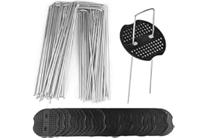 CIVG 30 Peezi Picchetti Telo Pacciamatura,Picchetti Giardino con 30 Rondelle Tampone,Picchetti a Forma di U Antiruggine per la Protezione del Tessuto infestante, Tessuto Orizzontale