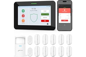 CPVAN GSM + WiFi Alarmanlage Haus mit 7" Touch Screen, Kein Vertrag Smart Komplettsysteme mit APP/SMS/Anruf Alarm, 110dB Host, Bewegungsmelder, Tür/Fenster Sensoren, Fernbedienungen, 14 Stück