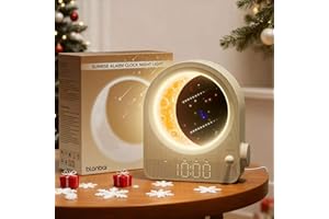 blonbar Lampe de Lune avec Réveil Lumineux,lampe de chevet avec 3 niveaux de luminosité, Lampe de réveil avec réveil lumière du jour,10 sons de la nature pour l'ambiance de la chambre à coucher