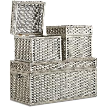 Rattankorb mit Deckel, Flechtkorb mit Deckel / Truhe aus unbehandeltem