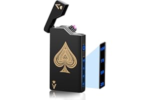 ‎LCFUN LcFun Geschenke für Männer Weihnachten Feuerzeug Elektrisch, Elektrisches Feuerzeuge mit Batterieanzeige, Lichtbogen Feuerzeug USB C Aufladbar, Winddicht Plasma Feuerzeuge (Schwarz Ace)