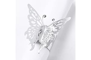 MORGIANA 50PCS Disposable Napkin Rings, Paper Napkin Rings, Serviette Buckles Holder for Table Setting, Wedding, Party, Chirstmas (Silver Butterfly)