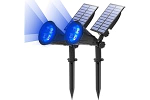 T-SUN 2 Pack LED Solar Spotlight, 4 Led Blue Waterproof Outdoor Security Garden Landscape Lamps, 180°Angle Adjustable, Auto-on/Off for Tree, Yard,Lawn,Pathway,Deck,Patio Etc