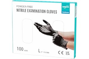 EUROPAPA® 100 x Nitrile Gloves Box Disposable Gloves, Examination Gloves, Powder-Free, Latex-Free, Non-Sterile, Latex-Free, Disposable Gloves (L, Black)