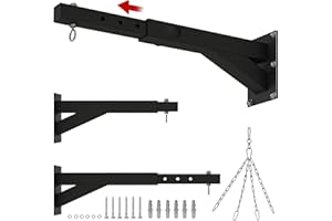SPORTNOW Soporte Saco Boxeo de Pared con Distancia Ajustable de 45-65 cm Gancho Giratorio de 360° y Cadenas para Entrenamiento en Gimnasio y Hogar Carga 60 kg Negro