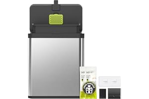 EKO Stainless Steel Kitchen Food Waste Compost Bin with Removable Inner Bucket and Deodorizer Compartment, 7L / 1.85 Gal Wall-Mounted Kitchen Trash Can with Swing Lid (Stainless & Black)