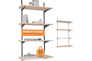 ‎BOOMET BOOMET · Wandregal Metall mit Boden · Regal in 46 Varianten · Höhe: 100 cm · 5 Ebenen in 80 x 40 cm (B x T) · Farbe: Anthrazit · Wandschienen Regalsystem · Regalträger Schienensystem