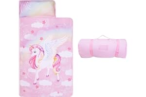 DECALSWEET Tapis de Sieste pour Enfants avec Oreiller et Couverture Amovibles Sac de Couchage 2 en 1 Très Épais pour Garçons et Filles, Couverture de Sieste pour Crèche, Voyage et Camping