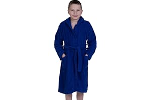 ADORE HOME Kids 100% Cotton Bathrobe Hooded Terry Towelling Shawl Collar Bath Robe Bath Robe Dressing Gown 5 Colours Age 2-13