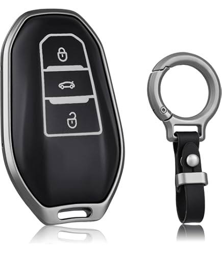 Custodia Chiave Auto In Lega Di Zinco | Effetto Gradient Bianco-Nero Per Peugeot E Citroen (3 Pulsanti), Protettiva Anti Graffio