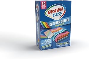 Brawn Feuilles Capture Couleur Brawn Easy – Pour tous les types de linge – Pour linge mixtes et blancs – Absorbe toutes les couleurs dispersées – Format : 60 chiffons