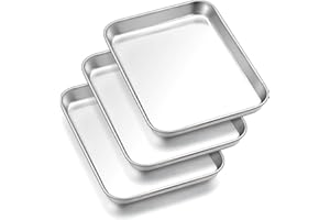 HaWare Baking Tray Set of 3, Small Stainless Steel Oven Cookie Sheet Pan, 26.5 X 20.5 X 2.5 cm, Idea for Baking/Cooking/Serving, Healthy & Non Toxic, Mirror Finish & Dishwasher Safe