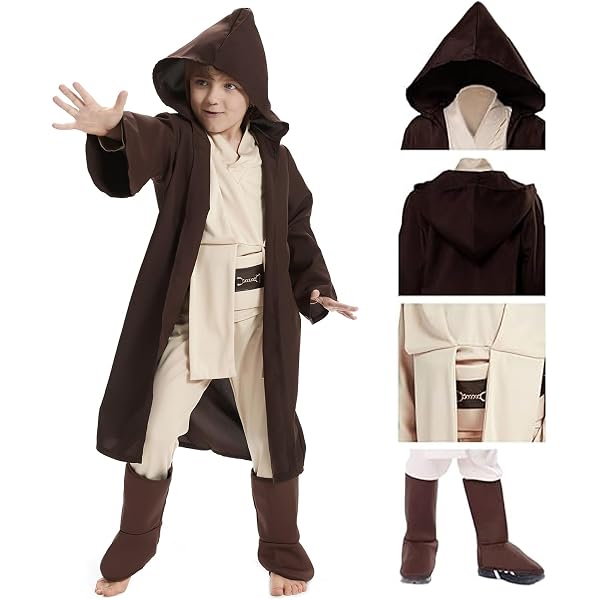Costume Jedi Bambino Con Spada Laser Blu - Tunica Con Cappuccio Per Star Wars, Halloween - 6