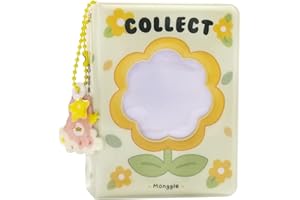 runrayay 3 Zoll Mini-Fotoalbum Kpop Fotokartenhalter, Blume hohlen Fotokarten Id Halter mit Anhänger 40 Taschen - Gelbe Blume