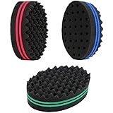 3Pcs Magic Hair Twist Sponge Brush, AUHOTA Premium Two-Sided Barber Curl Sponge with Small Holes, Men Women Children…