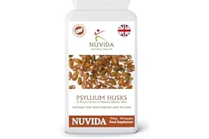 NUVIDA NATURAL HEALTH Nuvida Psyllium Husk Fibre - 90 High Strength Psyllium Husks Capsules - Natural Dietary Fibre - Vegan and Vegetarian Friendly - 750mg per Capsule