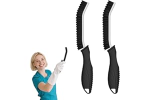Cleangor Cepillo de Limpieza de Grietas, Cepillo Limpieza Hogar con Cabezal de Cerdas Duras Dentadas y Mango Ergonómico, Adecuado para Inodoros, Cocinas y Ranuras de Puertas y Ventanas (2, Negro)