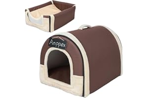 ANPPEX Caseta Perro Interior, Casa Perro Interior, Cama Cueva para Perro 2 en 1, Iglú para Perros, Talla M para Gatos y Cachorros, Marrón