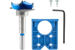 WITWAR 35mm Hinge Jig Drill Guide Set, Concealed Door Hinge Jig Depth Adjustable Cabinet Hinge Opener with Forstner Bit Locator Plate Kitchen Hinge Hole Cutter Positioner for Cupboard Woodwork DIY (Blue)