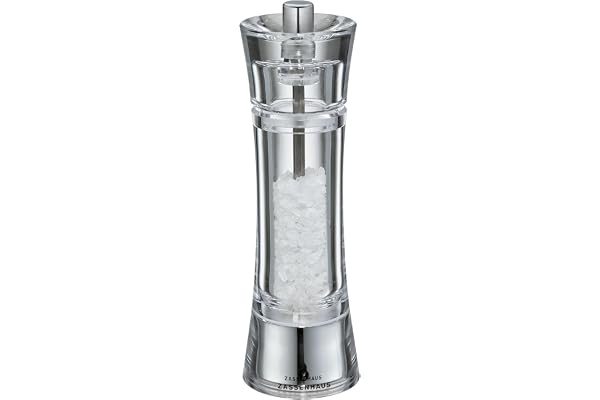 Zassenhaus 35070 saltkvarn 18 cm Aachen | för salt, kryddor och torkade örter, transparent akrylkropp, steglöst justerbar kvarn.