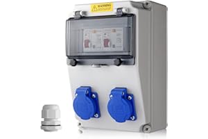EYPINS Coffret Électrique de Chantier avec LS+FI-IP54 -Prise Schuko-230 V -Distributeur de Courant Électrique avec Disjoncteur Distributeur de Puissance Consommée pour Atelier/Usine/Garage