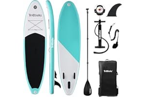 Triclicks Planche de Stand up Paddle Gonflable avec pagaie réglable, Pompe Manuelle avec manomètre, Leash, Finner, Sac à Dos, 300 x 76 x 15 cm