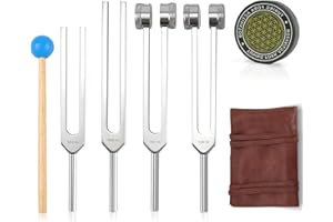 TIJUNIK Tuning Forks for Healing Set – Includes 128Hz, 136Hz, 256Hz, 384Hz & Activator, Portable in Red Leather Pouch – Medical Grade Sound Healing Instruments for Chakra, Yoga, and Meditation