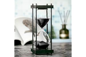 ELAINESTORE Hourglass Timer 60 Minute, Black Wooden Frame Decorative Sand Timer (Black Sand, Large Size)