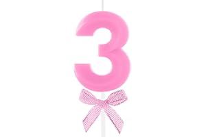 ZAYIN 3rd Birthday Candle Pink Bow Number 3 Candles Cake Topper Decorations Happy Birthday for Child Boy Girls Anniversary Celebrations Party Supplies