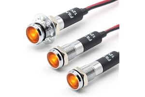 ‎FILN FILN 3 stücke 8mm (5/16 ") 12V LED kontrollleuchte wasserdichte pilot signallampe Meldeleuchte metalltafelleuchten(Messing vernickelt,gelb3stück)