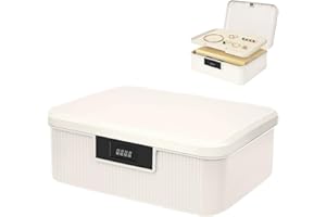 CHINGCOO Boîte verrouillable à 2 couches ABS avec serrure à combinaison, boîte de rangement pour médicaments, bonbons, objets de valeur (34 x 29 x 12 cm, blanc)