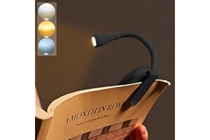 SUNJULY Lampada da Lettura Con Morsetto per Libri, Lampada da Libro Ricaricabile Tramite USB, 3 Modalità di Temperatura Colore, Lampada con Morsetto a Luminosità, Flessibile a 360° per Lettura Notturna Libro