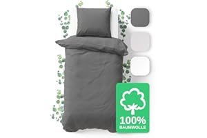 ‎JACOBSON JACOBSON Bettwäsche 135x200 Set - 100% Baumwolle Bettbezug 135x200 cm + 1 Kissenbezug 80x80 cm, Perkal Bettwäsche 2-teilig mit Reißverschluss (135x200cm, Anthrazit, 2-teilig)