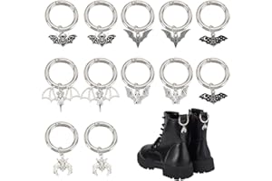 PH PandaHall 12 Stück Fledermaus Schuh Charms Gothic Punk Schuh Charms 6 Stile Schwarz Silber Fledermaus Anhänger Charm Legierung Schnürsenkel Anhänger Mit Federringen Für Schuhe