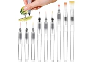 KALIONE Lot de 9 pinceaux à eau, crayons aquarelle, pinceaux aquarelle, pinceaux à réservoir d'eau rechargeables, stylos pinceaux aquarelle rechargeables, stylos pinceaux à eau, pour mélanger les
