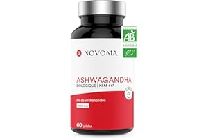 NOVOMA Ashwagandha KSM-66® 1000 mg, Anti-stress & Sommeil, 5% de Withanolides, 60 Gélules Vegan, Fabriqué en France