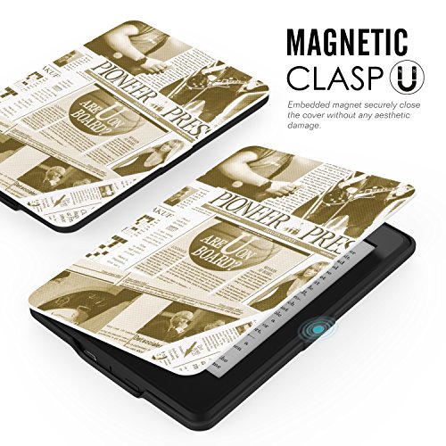 MoKo Kindle Paperwhite Hülle – Ultra Leightweight Schutzhülle Smart Cover mit auto Sleep / Wake Funktion für Alle Kindle Paperwhite (2016 / 2015 / 2013 / 2012 Modelle mit 6 Zoll Display), Zeitung Beige - 2