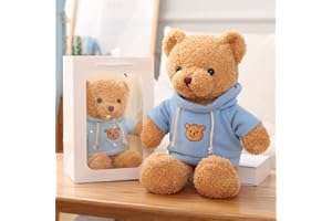 COLORS Teddy Bear Plush- cuddly soft toys - 30cm small brown bear - Cute Stuffed animal in T-shirt - Lovely Gift for Kids, Girls, boys, Girlfriend for Christmas, Valentine, birthday! (Brown-Blue)