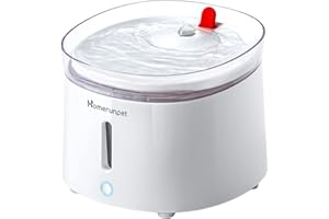 Homerunpet Fontaine a Eau Chat avec Bac en Porcelaine et Pompe sans Fil Autonettoyante, Ultra Silencieuse Fontaine à Eau pour Chats et Chiens, Facile à Nettoyer et à Assembler,LED Intelligente, 2L
