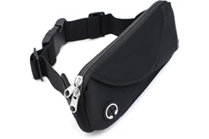 BUWICO Sac banane avec sangle réglable, sac banane étanche pour homme et femme, sac banane de course avec trou pour casque pour promener le chien, la gym, le vélo, le marathon (noir)