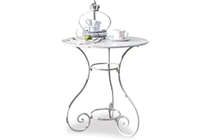 ‎LOBERON Loberon Tisch Iteuil, Kunstvoll Geschwungenes Gestell, mit Antik-Finish, für Innen & Außen Geeignet, Romantischer Look, Bistrotisch, Gartenmöbel, Eisen, antikweiß