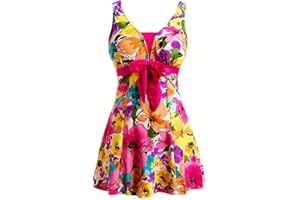 ECUPPER Womens Plus Size Swimsuit One Piece Skirted Swimwear Tummy Control Swimming Costume with Shorts