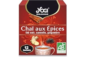 Yogi Biologique Chaï aux Épices, Infusion 100% Bio au Thé Noir, Cannelle et Gingembre, 12 sachets thermosoudés et sans agrafe, 24 g, 310011