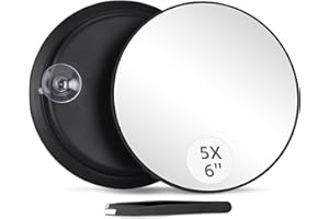 ‎JADAZROR JADAZROR 5-facher Vergrößerungsspiegel mit 3 Saugnäpfen – 15cm großer Schminkspiegel mit 5-facher Vergrößerung, Vergrößerungs-Schminkspiegel und Pinzetten-Set, tragbarer Vergrößerungsspiegel