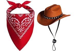 YILILAY Pet Cowboy Halloween Costume, Funny Cat Cowboy Hat and Bandana Scarf West Cowboy Accessories for Puppy Pet Dog Cat,Style 1