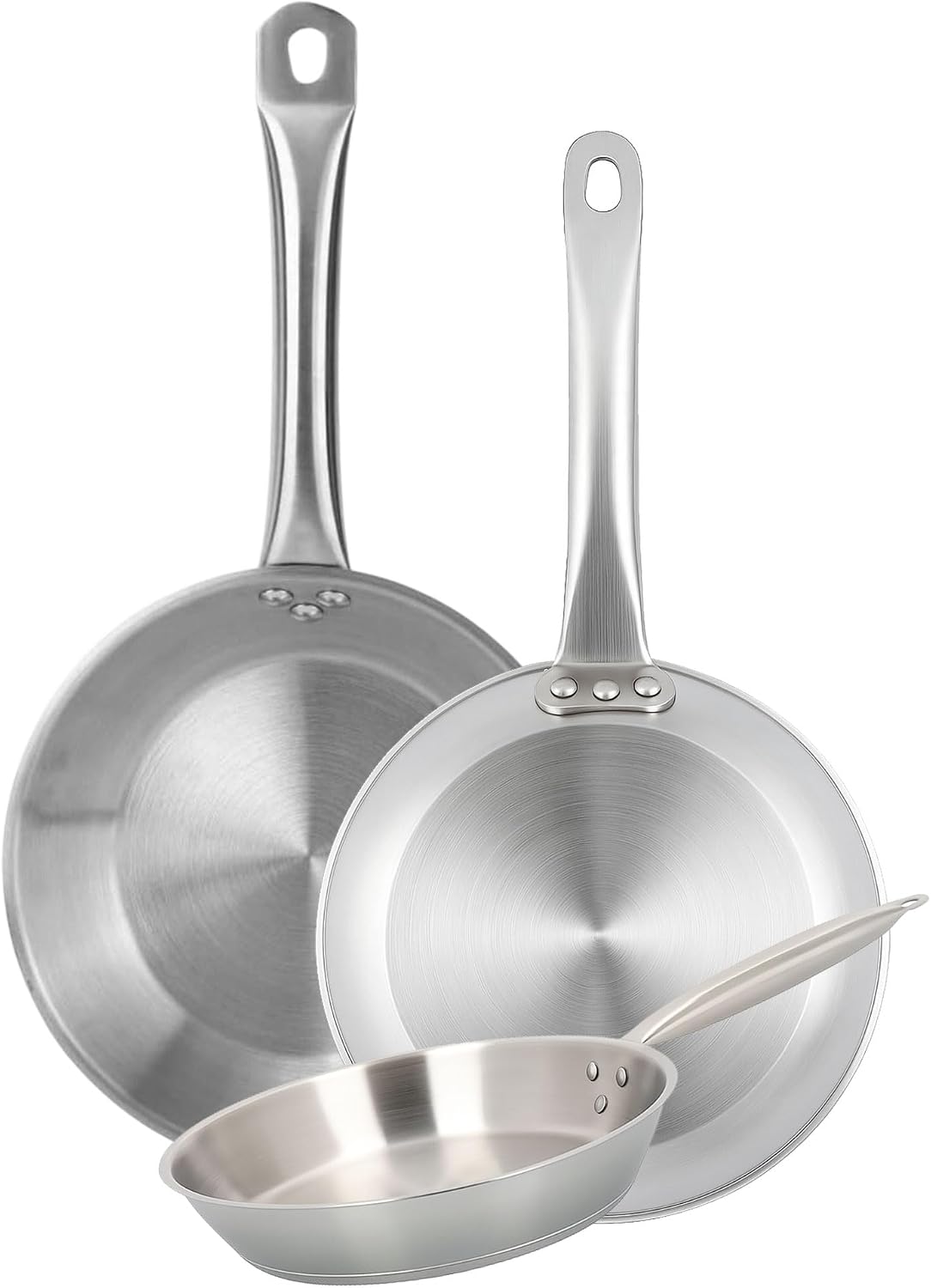 Well Home Set de 3 Sartenes Ø20Ø24Ø28cm en Acero inoxidable, Aptas para inducción y SIN antiadherente