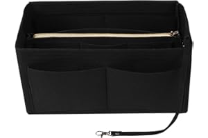 LITLANDSTAR Multi-Compartment Solid Color Felt Bag Large Capacity Makeup Bag Women Travel Large Makeup Organizer Storage Pouch Handbag Tote, Black