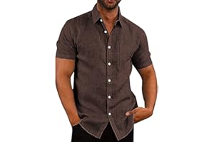 COOFANDY Men's Shirts Short Sleeved Shirt Casual Shirts Linen Shirts Regular Fit Summer Shirt Beach Shirt with Front Pocket